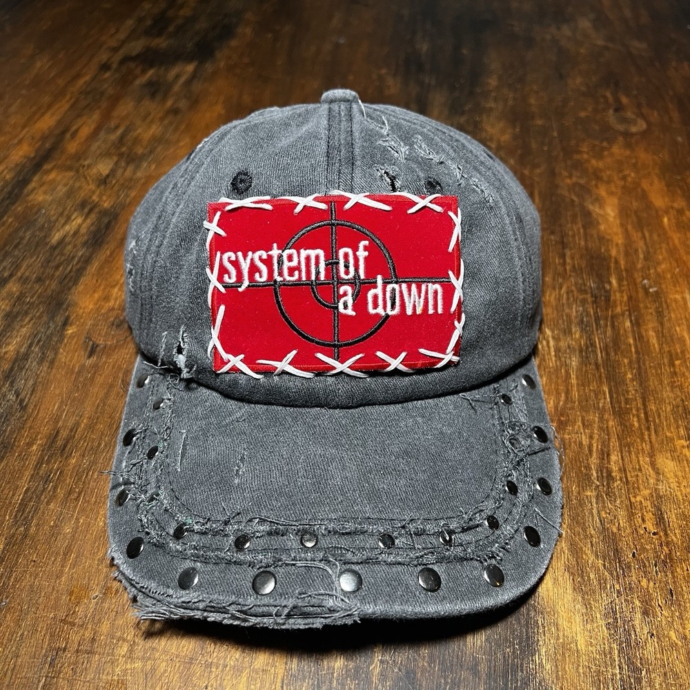 System Of A Down Hat Custom Studded Distressed Patchwork Black Skullcore Metal